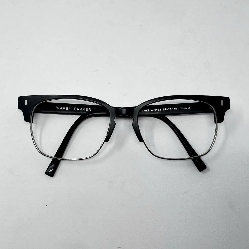 Warby Parker Ames W3103 Jet Black Matte Silver Eyeglass Frames Wide 54-18-145